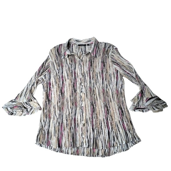 ESSENTIALS By Milano Multi-colored Crinkled Button-up Blouse Women's Size 2X - Picture 1 of 16